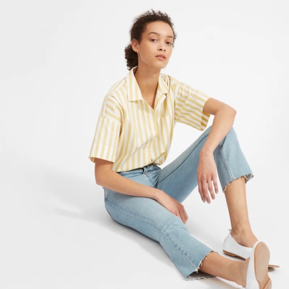 Everlane Cotton Short-Sleeve Popover Striped Shirt